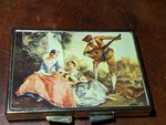 Vintage Art Deco Pill Box Pastoral Scene Brass Pocket Case C1940S (B-2). Fixed Price $18.00.